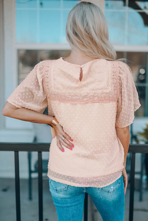 Flutter Sleeves Sheer Textured Babydoll Top